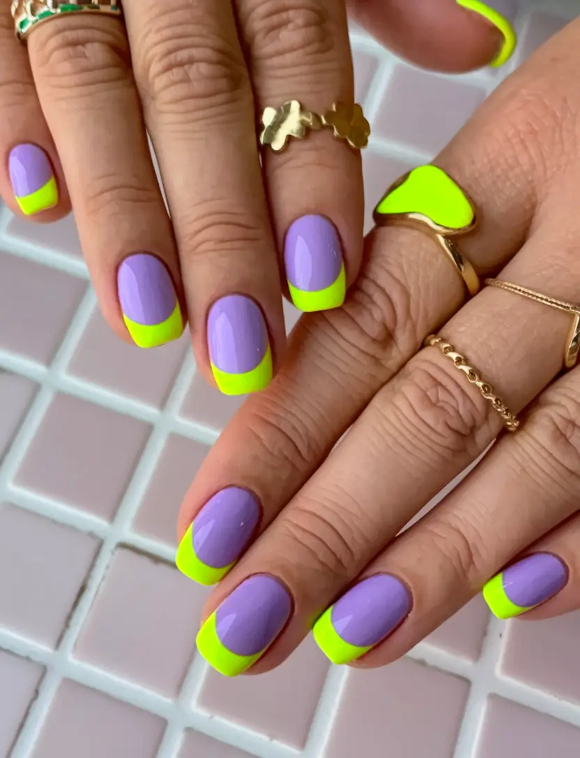 neon summer nails square Electric Lilac French Tips