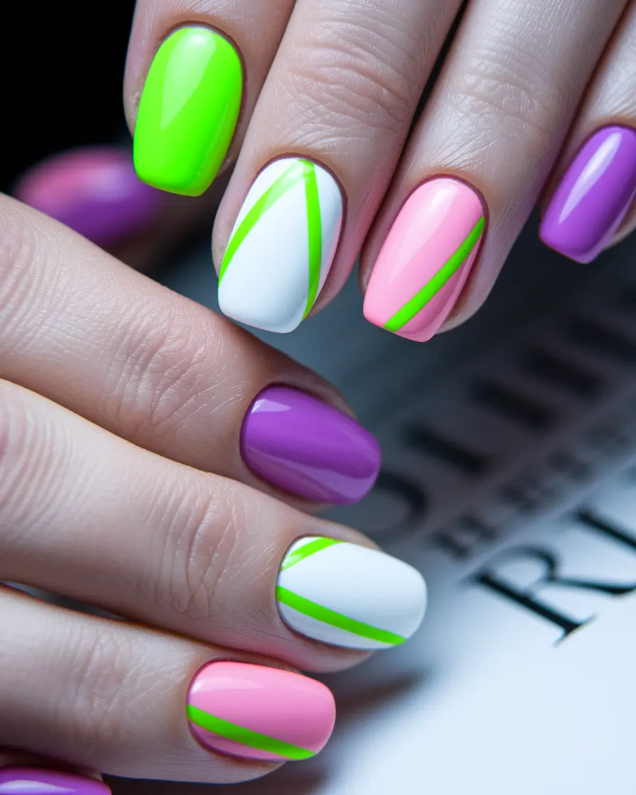 neon summer nails Neon Stripes & Candy Brights