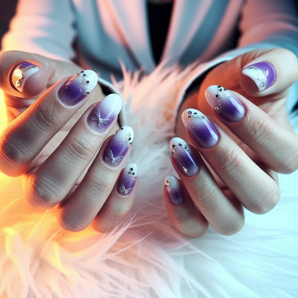 ombre nail designs summer Lavender Whispers with Butterfly Charms