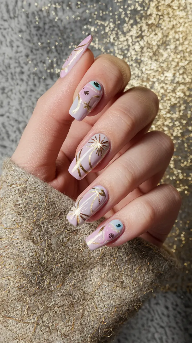 summer nail inspo oval flower Whimsical Celestial Glam