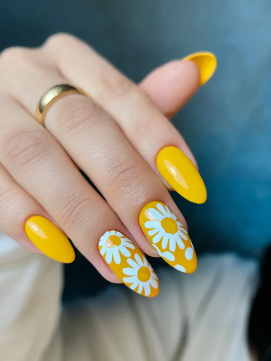 oval nail inspo summer Daisy Daze in Vibrant Yellow