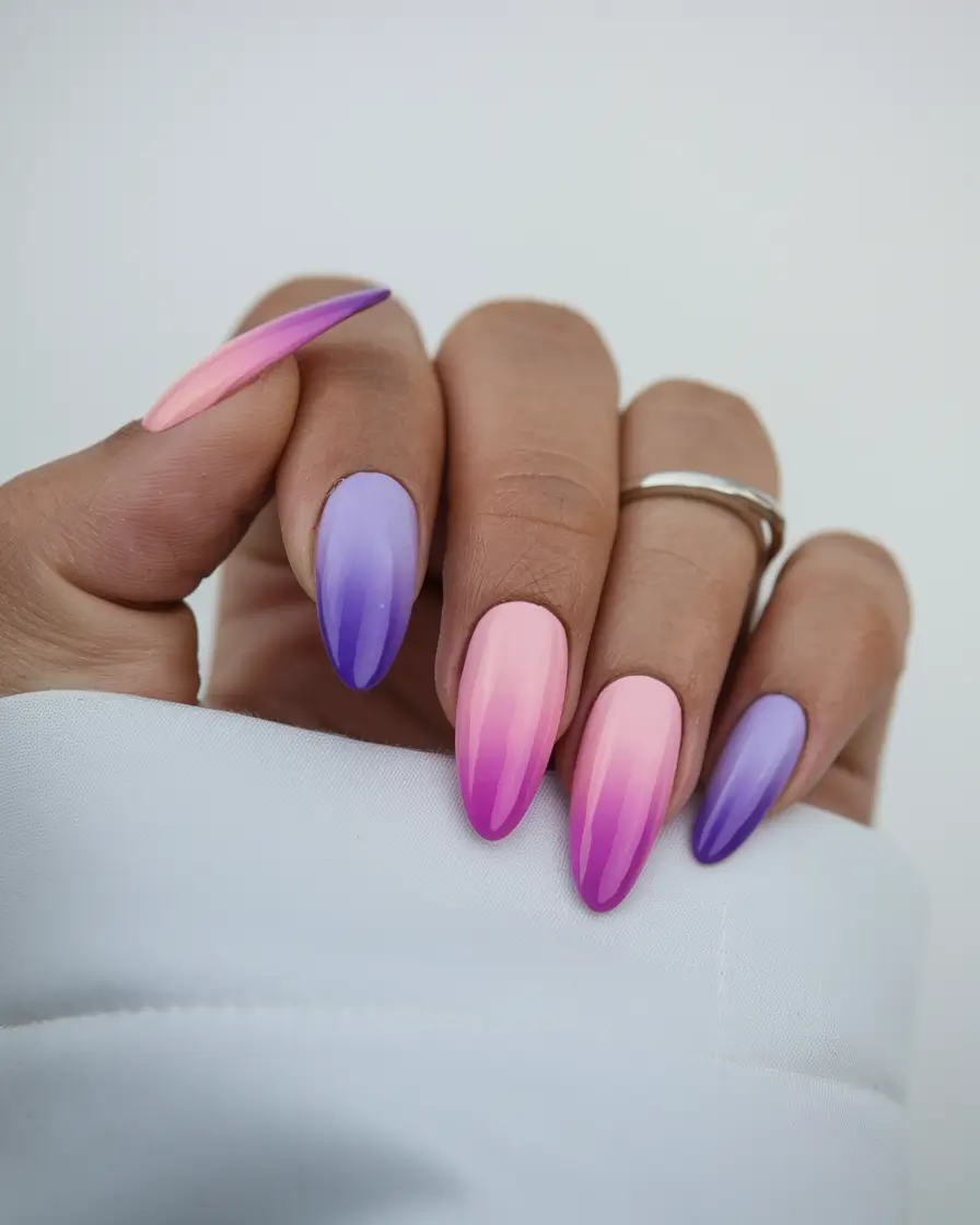 oval nail inspo summer Sunset Fade with Gradient Flair