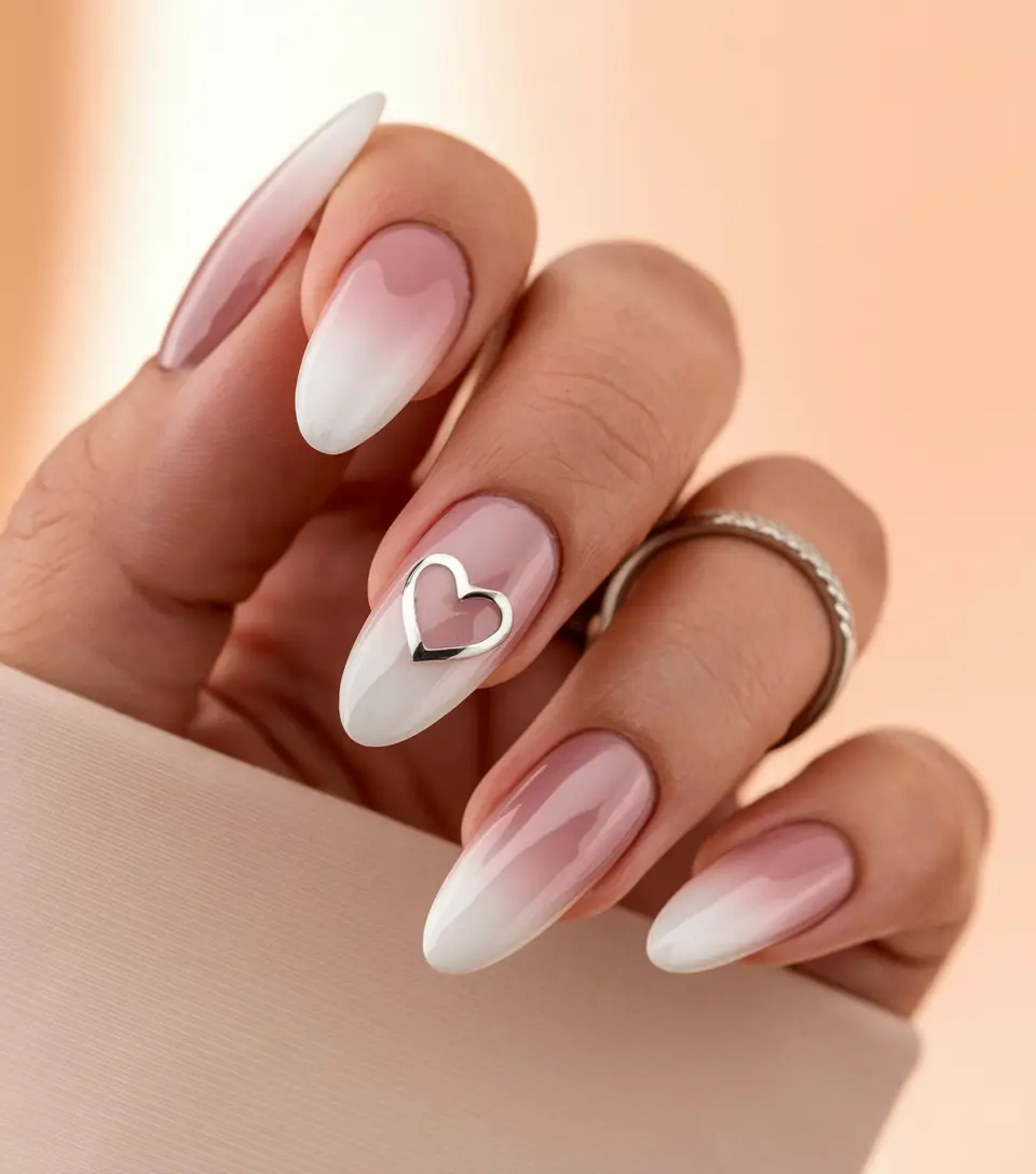 summer nail inspo oval white Soft Love with White Chrome Fade