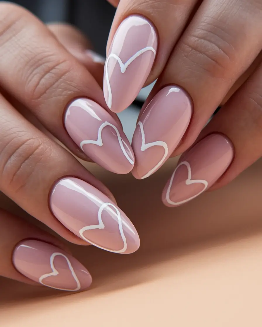 oval nail inspo acrylic summer Outlined Hearts in Nude Blush