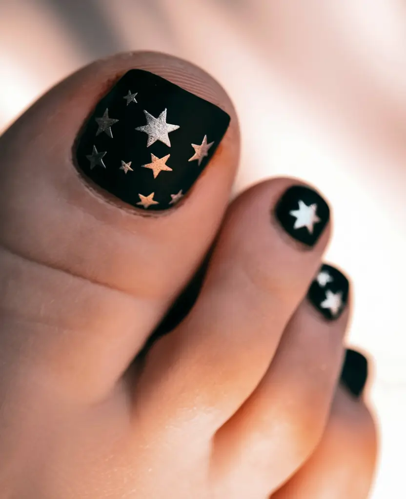 patriotic pedicure 4th of july Minimalist Black Magic Stars