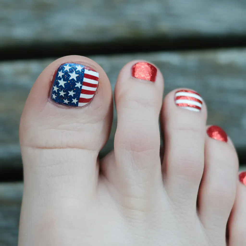 patriotic pedicure 4th of july Classic Flag Statement Toes