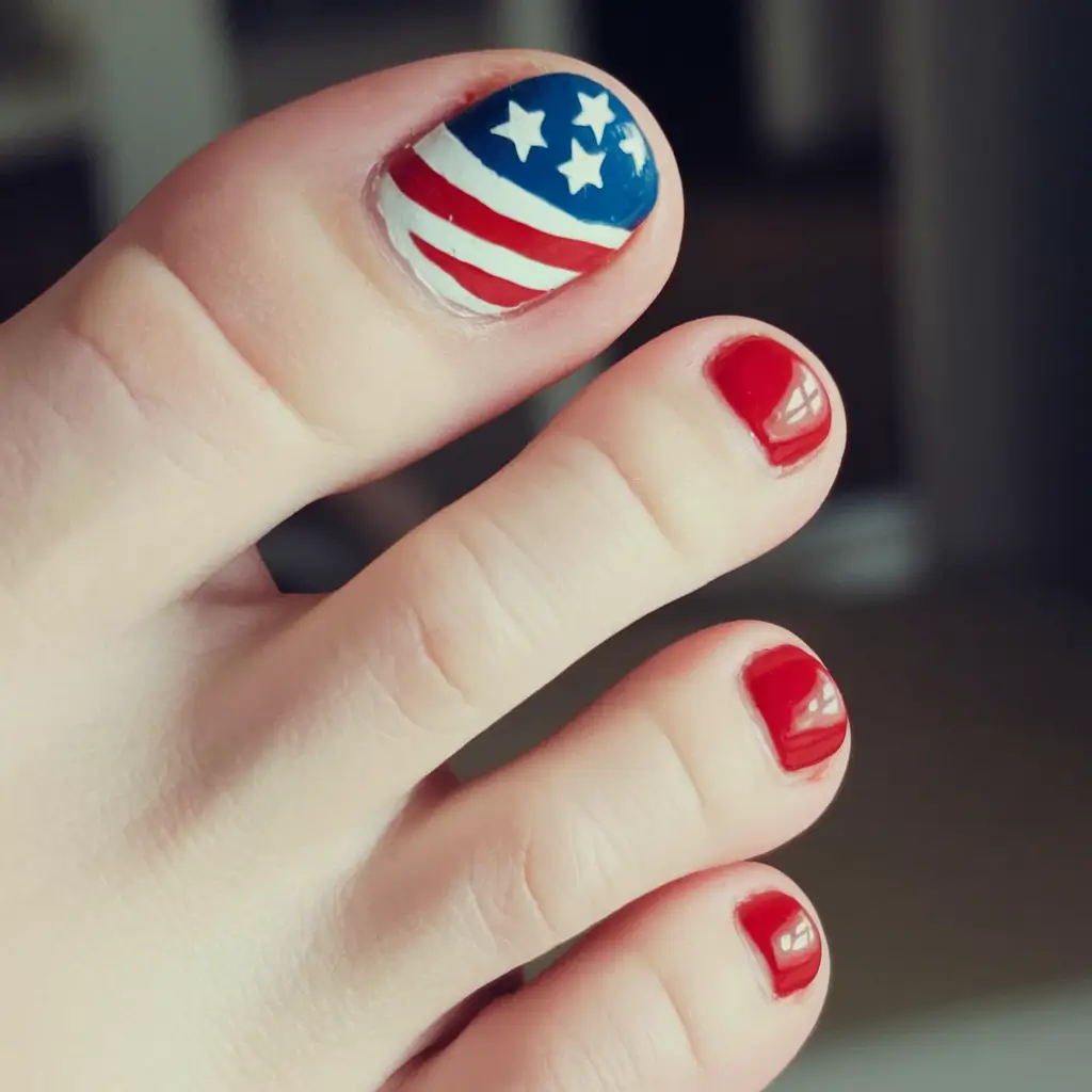 4th of july nail designs pedicure Classic Accent Flag Statement