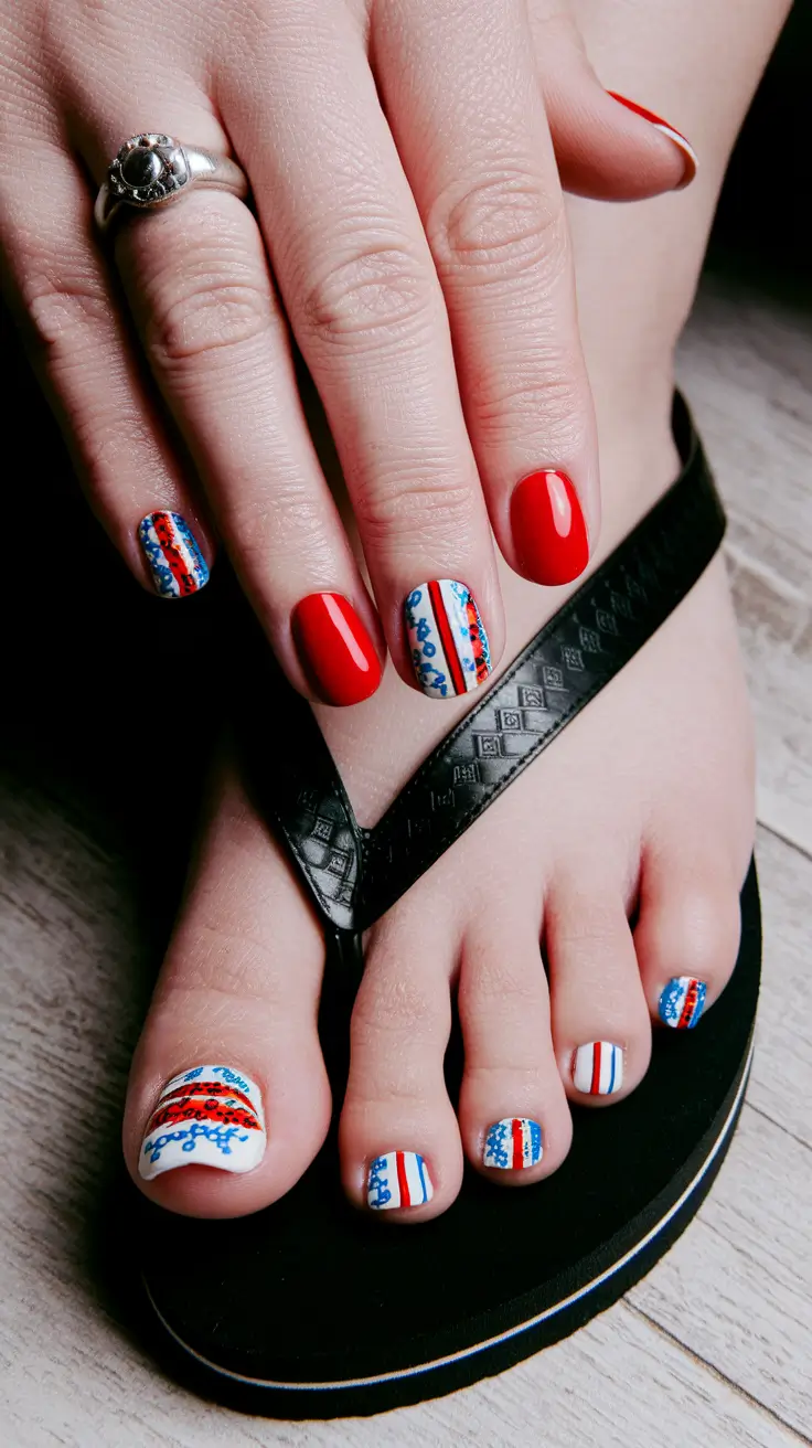 patriotic nails 4th of july pedicure Folk Stitch Americana Vibe