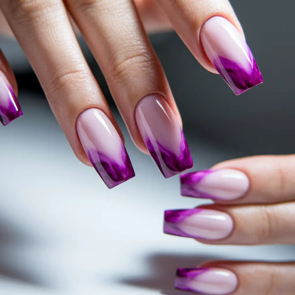 pink nails summer square Ultra-Violet Marble Square Tips