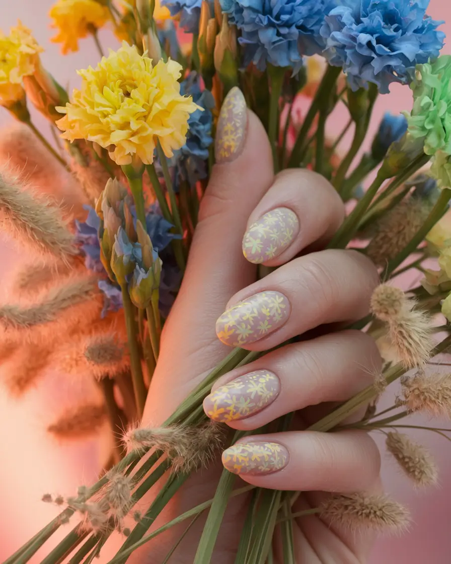 pink nails summer flowers Floral Whisper with Matte Yellow Petals