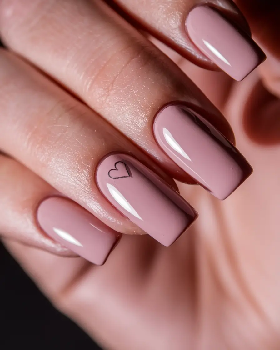 pink nails summer simple Minimalist Heart on Muted Pink Base