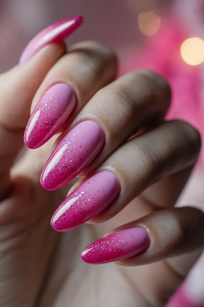 pink nails summer hot Bubblegum Glitz Meets Classic Gradient