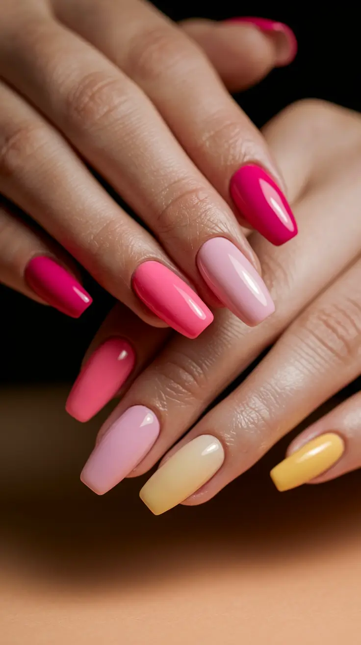 pink nails summer square Sunset Sorbet Color Melt