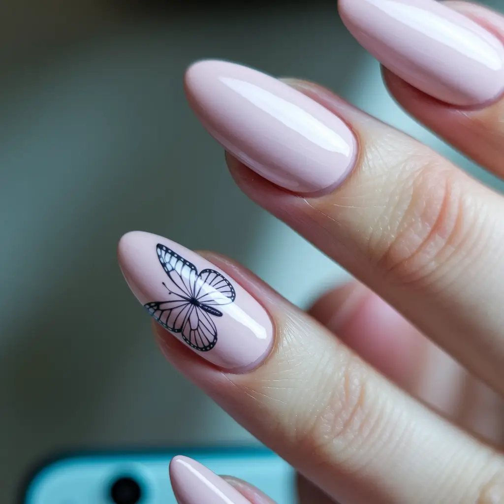 pretty nails Pastel Pink with a Butterfly Whisper