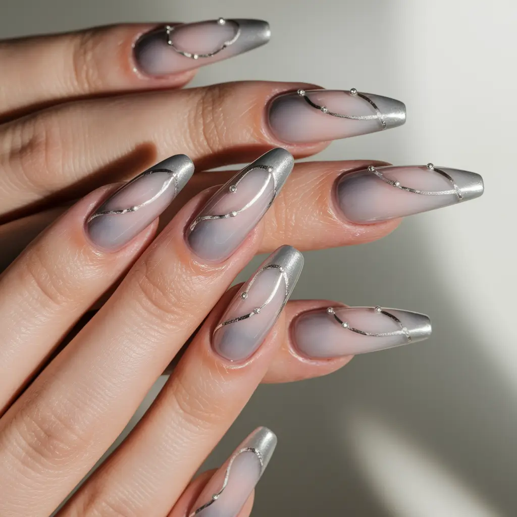 pretty nails design Metallic Elegance with Silver Dreams