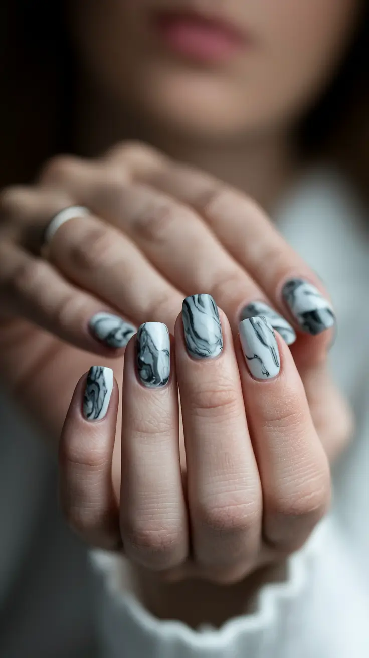 pretty nails design Marbled Monochrome Vibes