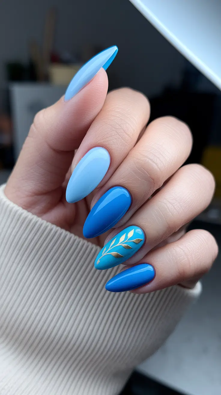 pretty nails blue Ocean Blues with a Touch of Gold