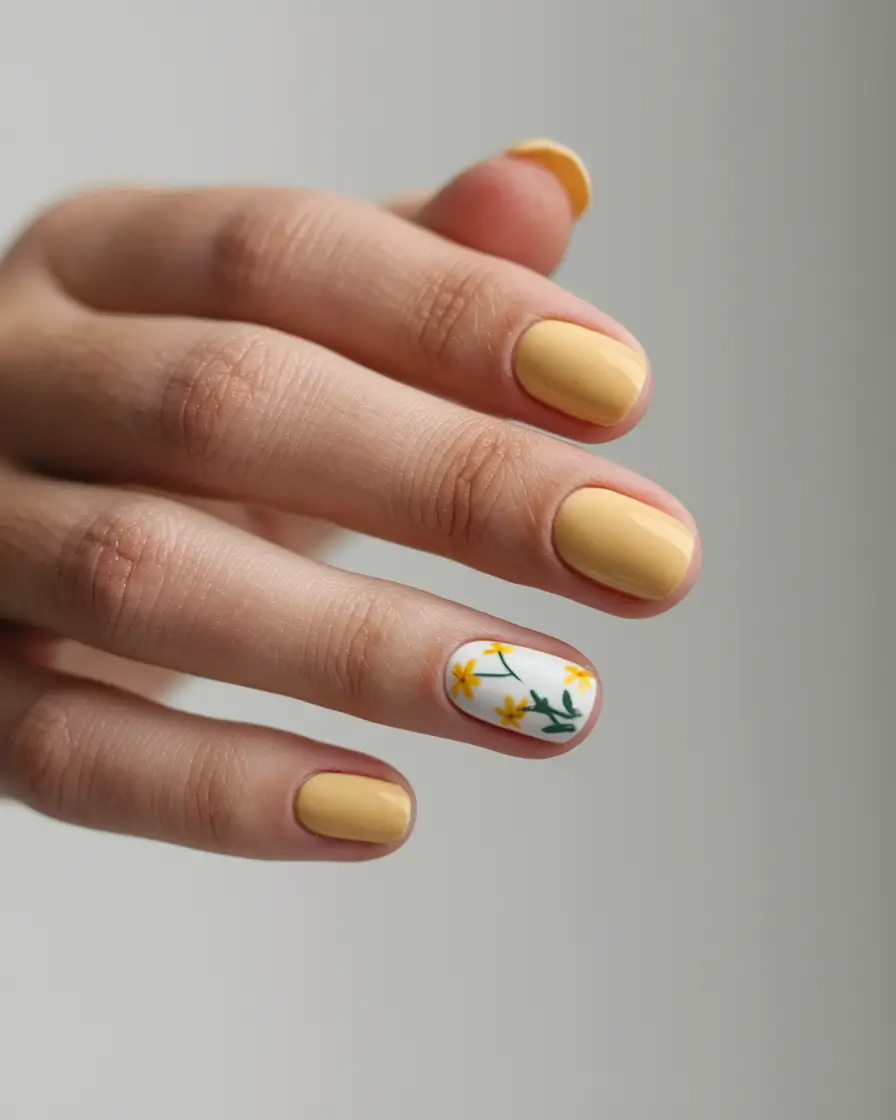 pretty nails Soft Sunshine with a Floral Accent