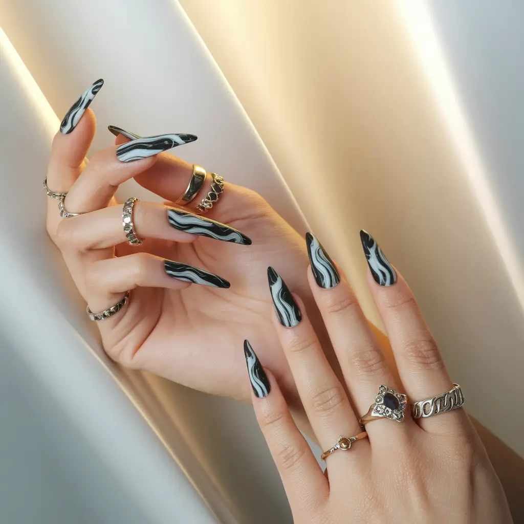 pretty nails Monochrome Flame Stiletto