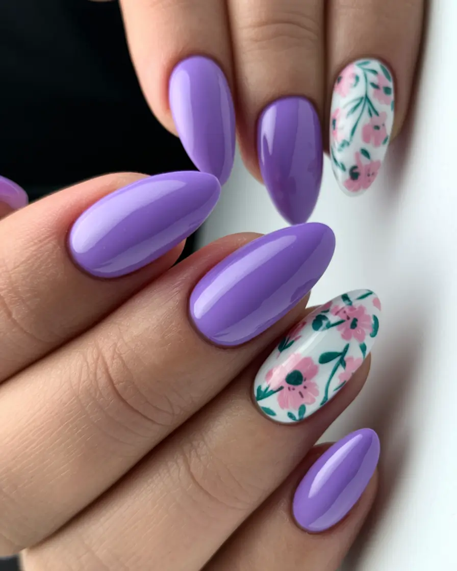 purple summer nails designs Floral Lavender Charm with a Garden Twist