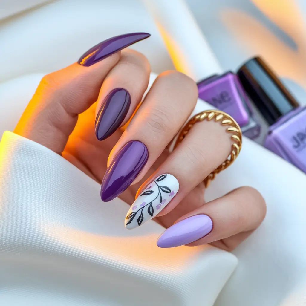 purple summer nails Deep Plum Meets Minimalist Botanicals