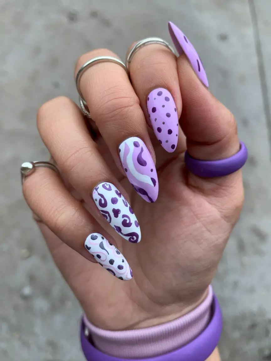 purple summer nails Lavender Doodles Meet Pastel Pop