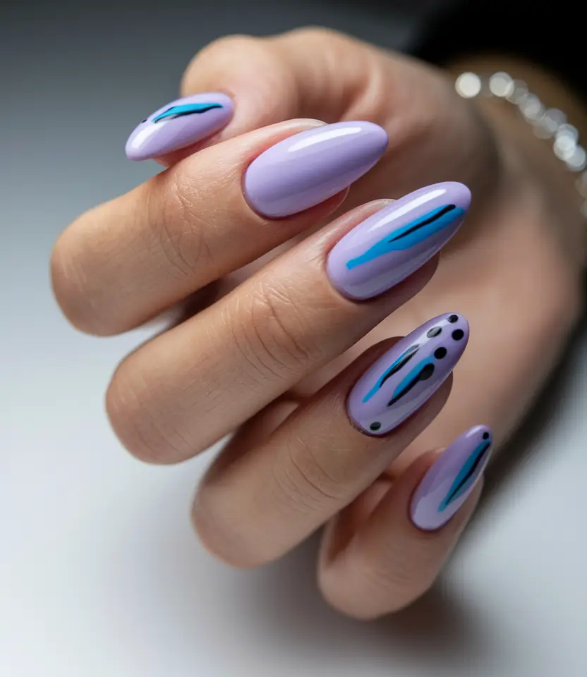 purple summer nails ideas Minimalist Blue Accents on Soft Lilac