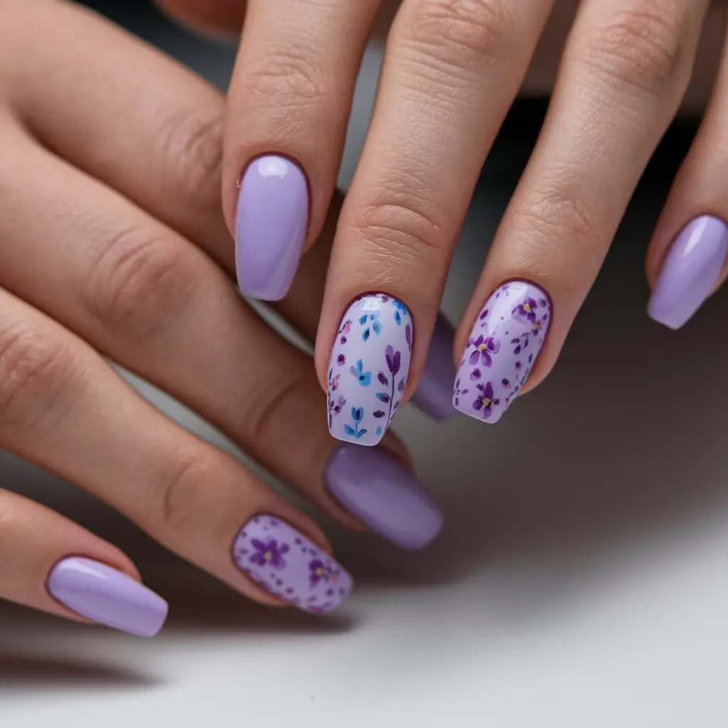 purple summer nails designs Lavender Blooms and Tiny Florals