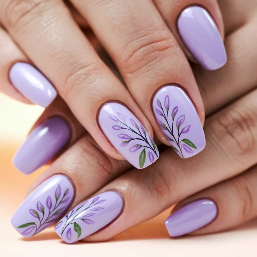 purple summer nails simple Lavender Leaves in Harmony