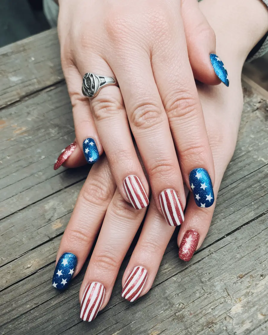 red white blue nails french tip chevron elegance