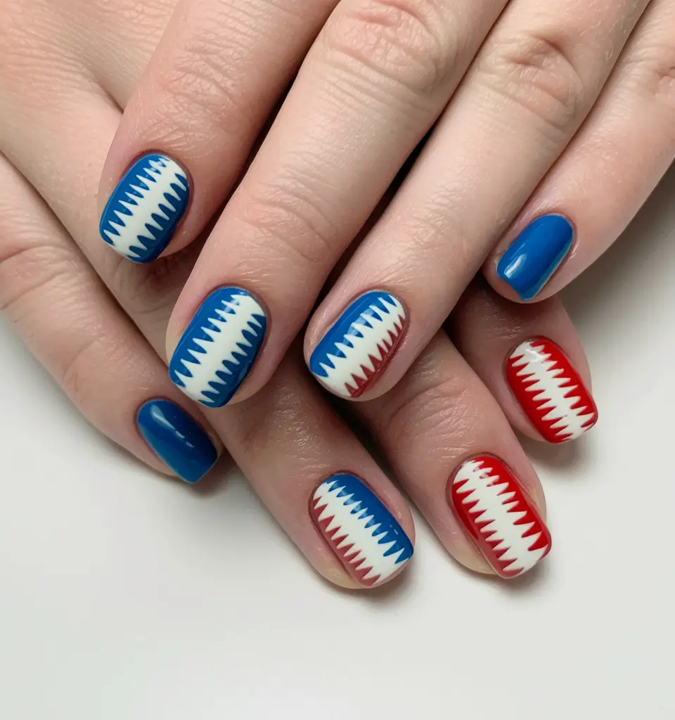 red white blue nails fourth of july stars rhinestones