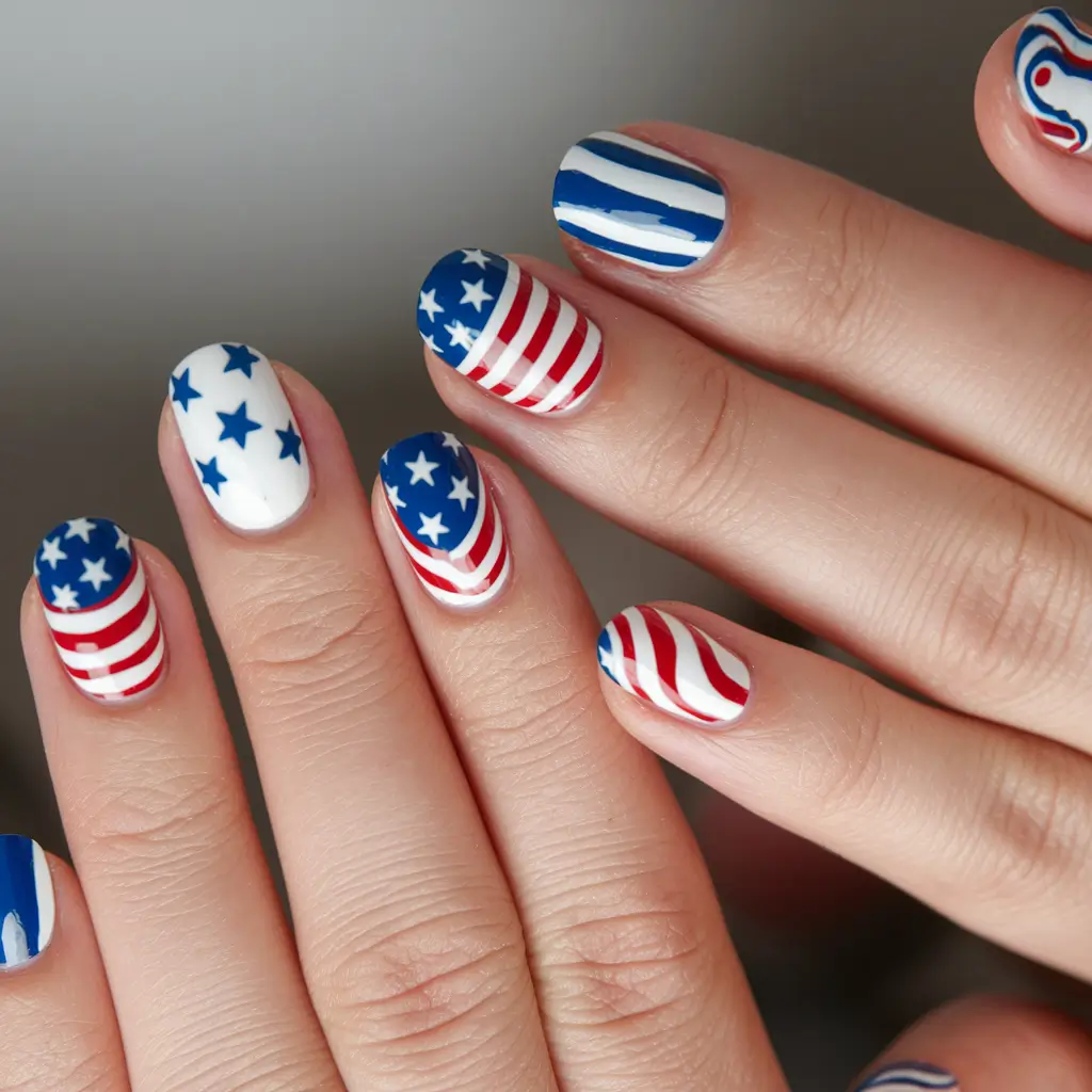 red white blue nails glitter star spangled
