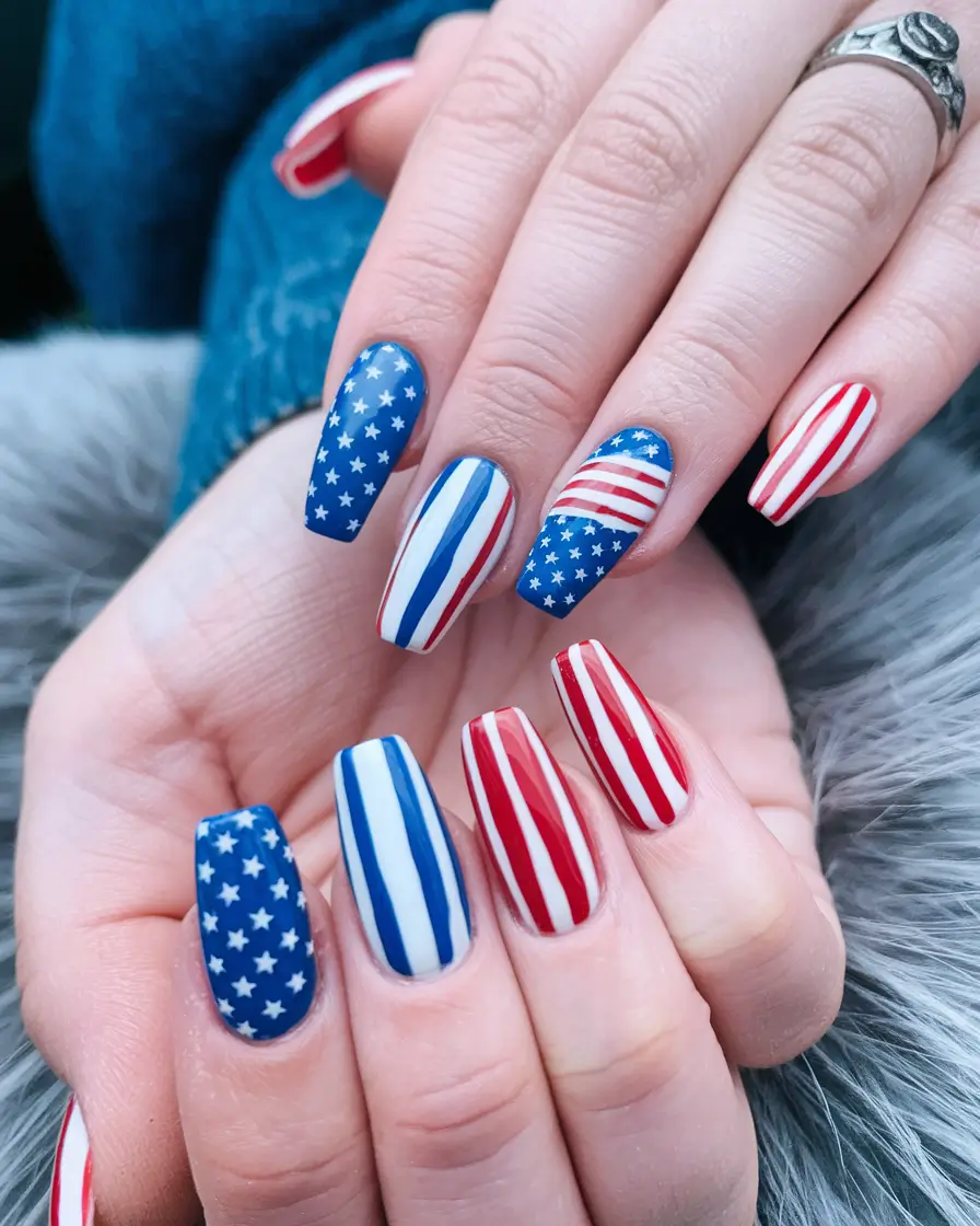 red white blue nails American Flag-Inspired Patchwork