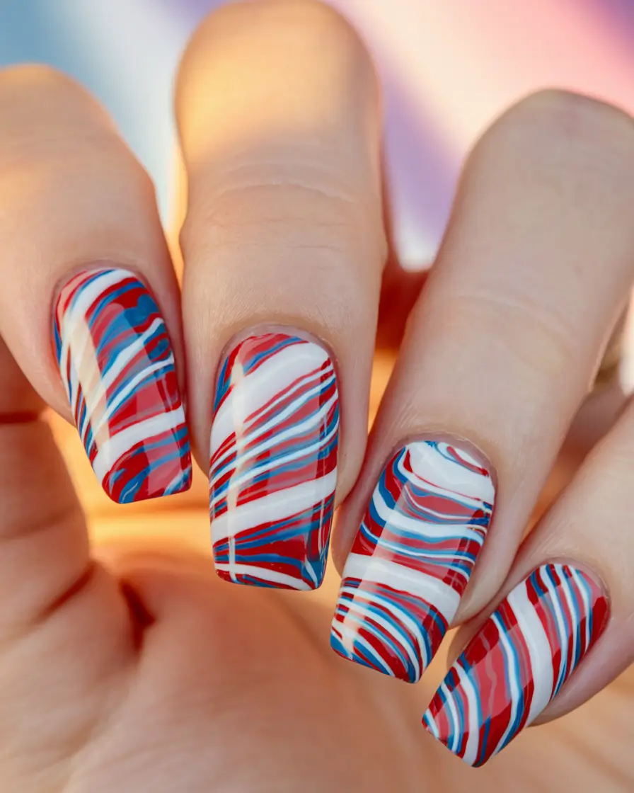 red white blue nails Firework Swirl Extravaganza