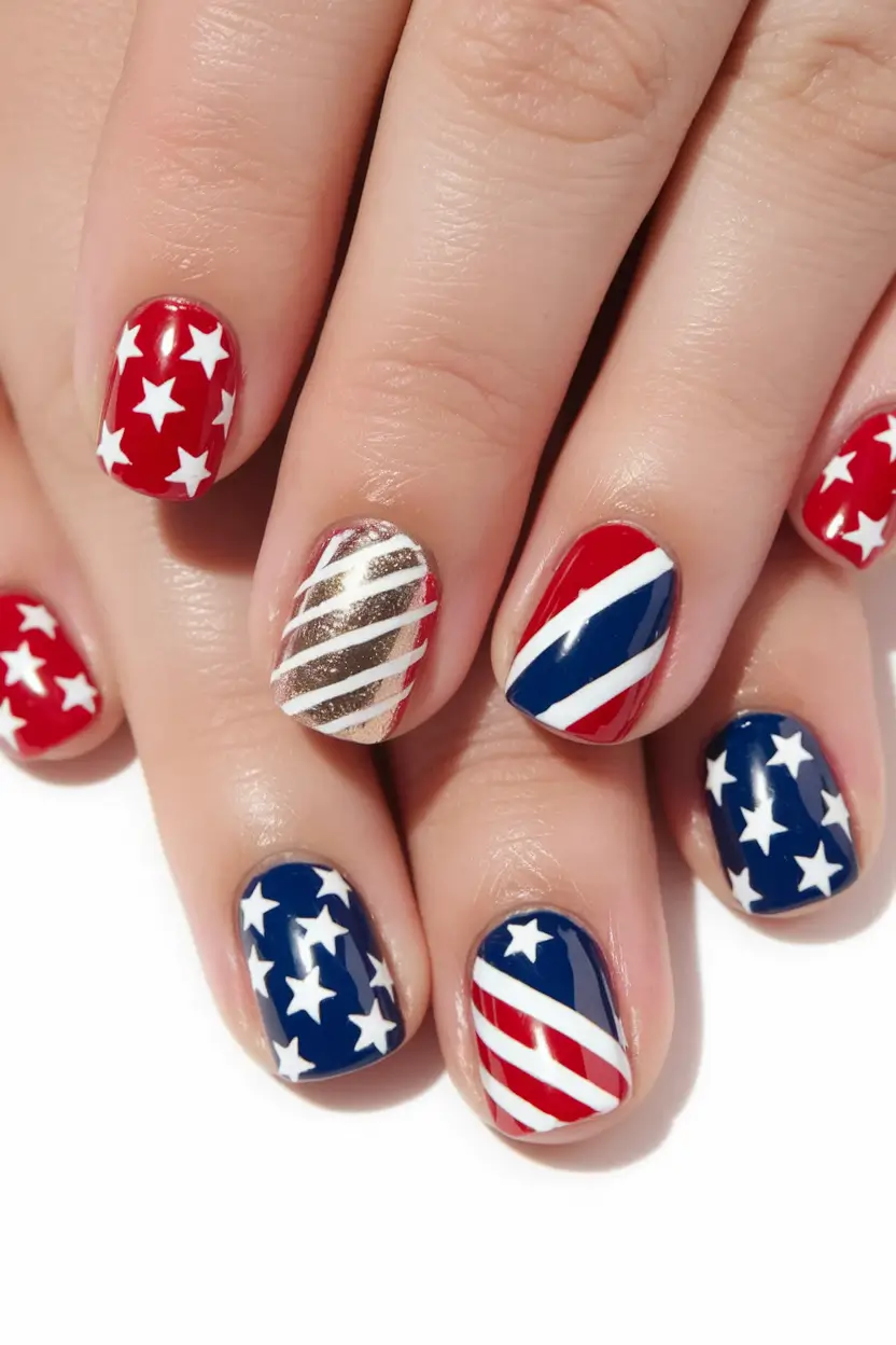 red white blue nails designs retro waves
