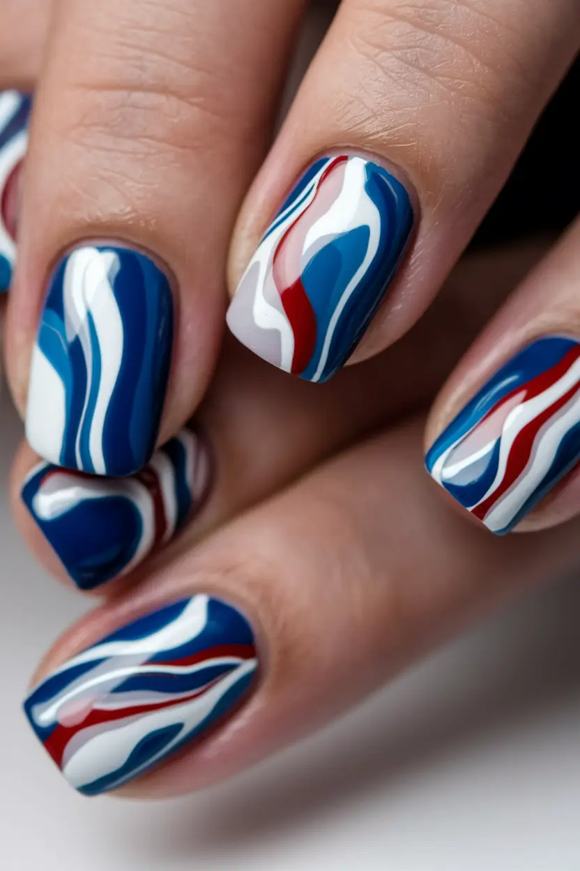 red white blue nails easy acrylic waves
