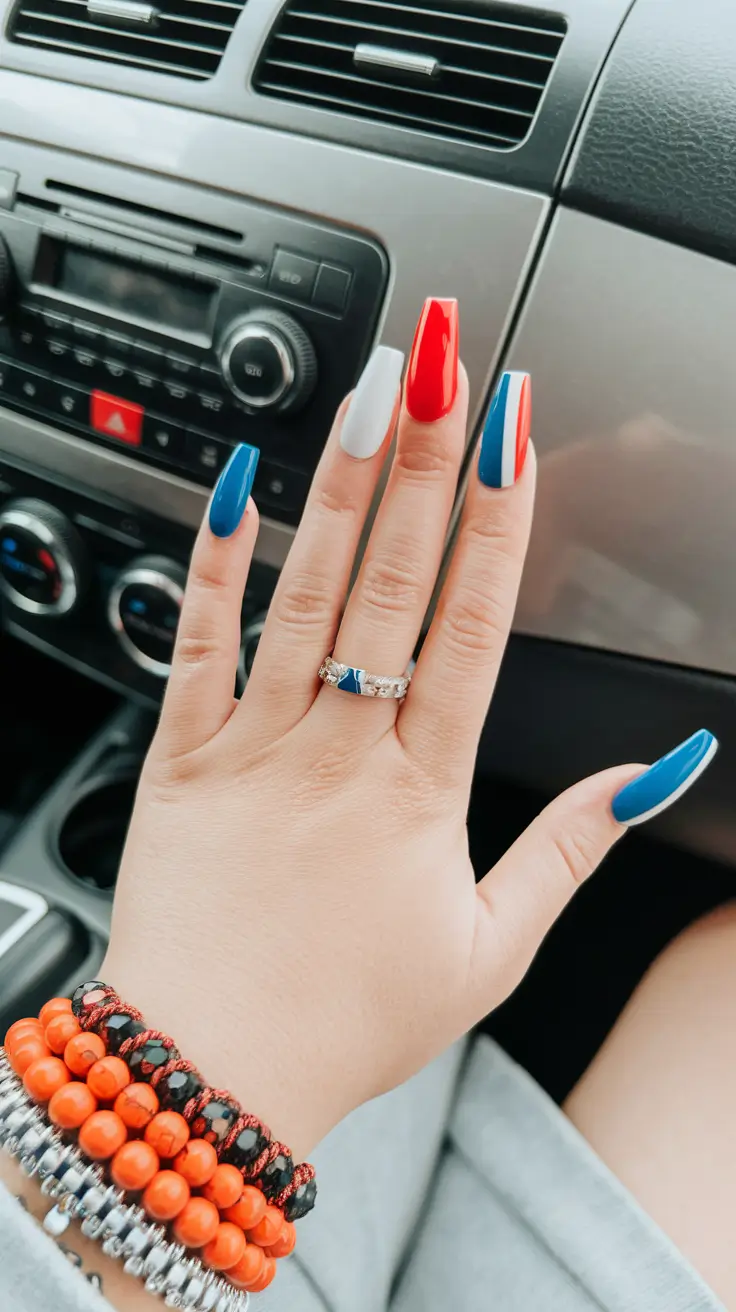 red white blue nails fourth of july classic waves