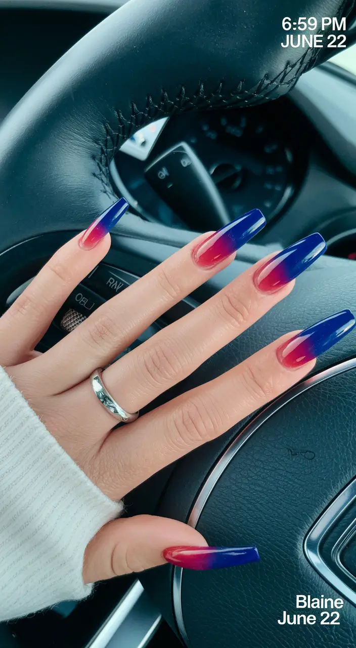 red white blue nails Almond-Shaped Elegance in Red and Blue