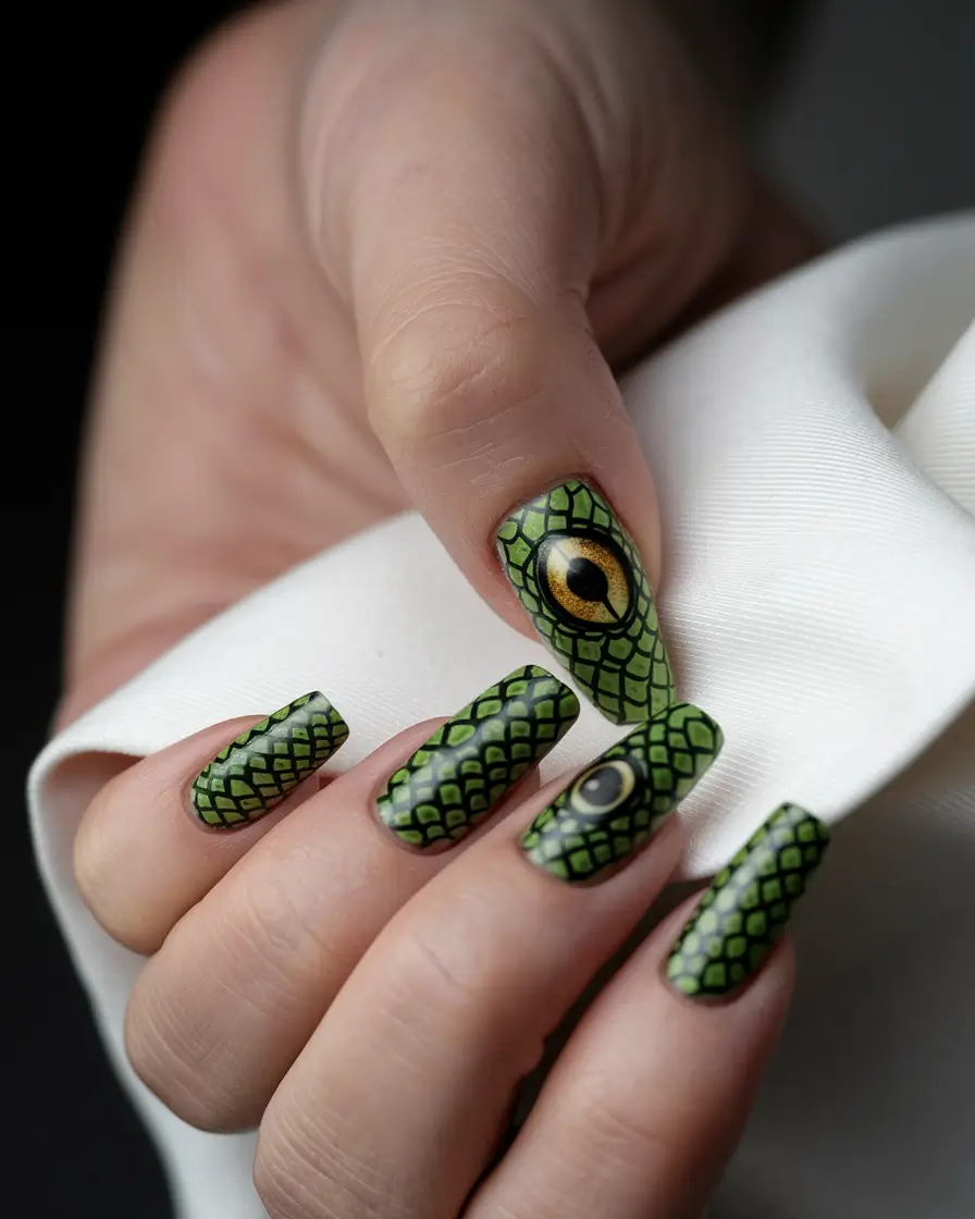 short acrylic nails summer designs Reptile Realness with a Twist