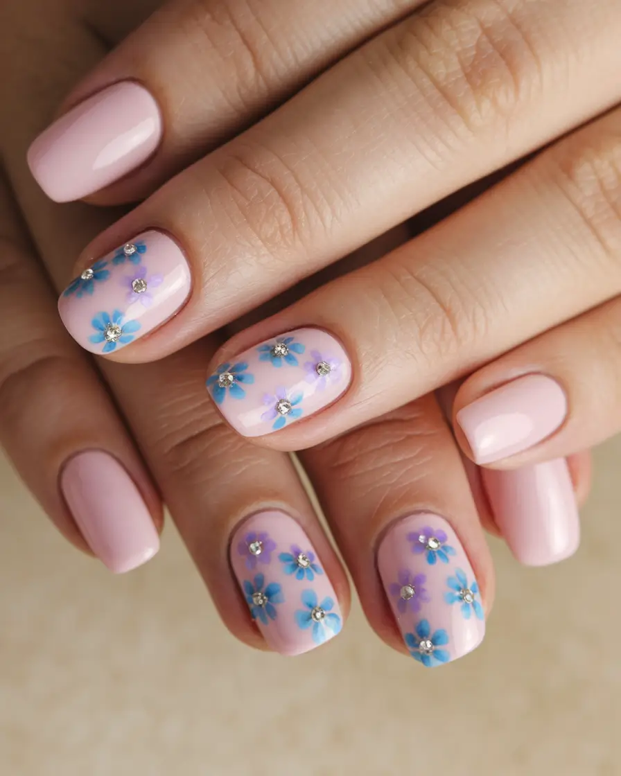 short acrylic nails for summer pink Blooming with Daisies