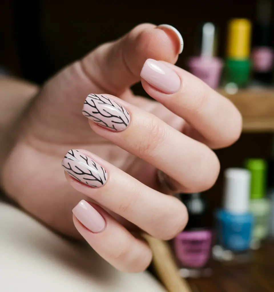short acrylic nails for summer Neutral Branch-Inspired Nail Art