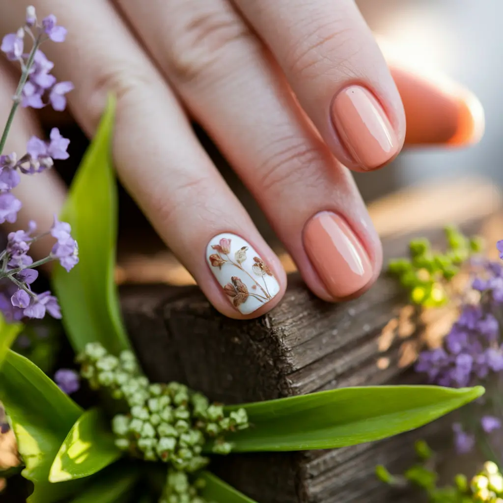 short acrylic nails for summer Peachy Floral Accent That Feels Like a Garden