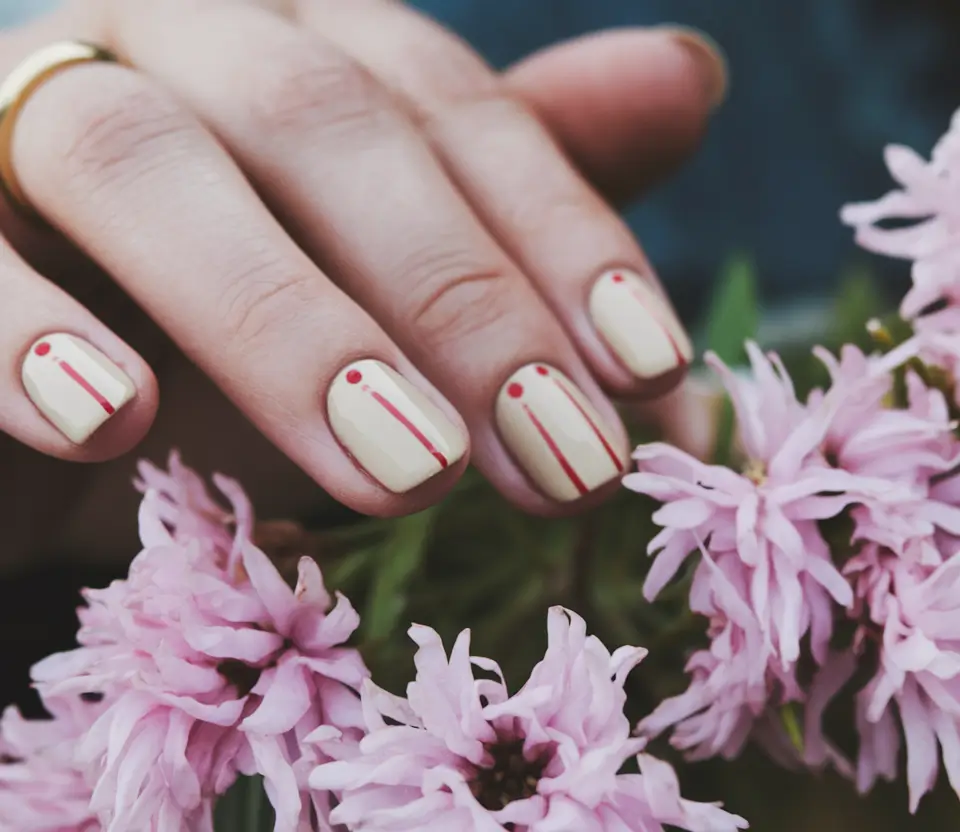 short acrylic nails for summer Modern Dots and Lines in Primary Red