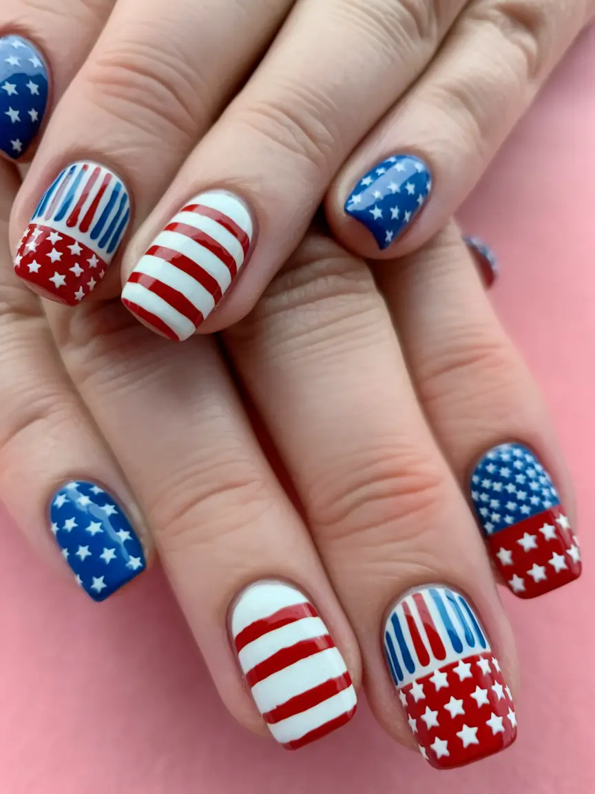 simple 4th of july nails square Layered Flag Fantasy in Squared Perfection