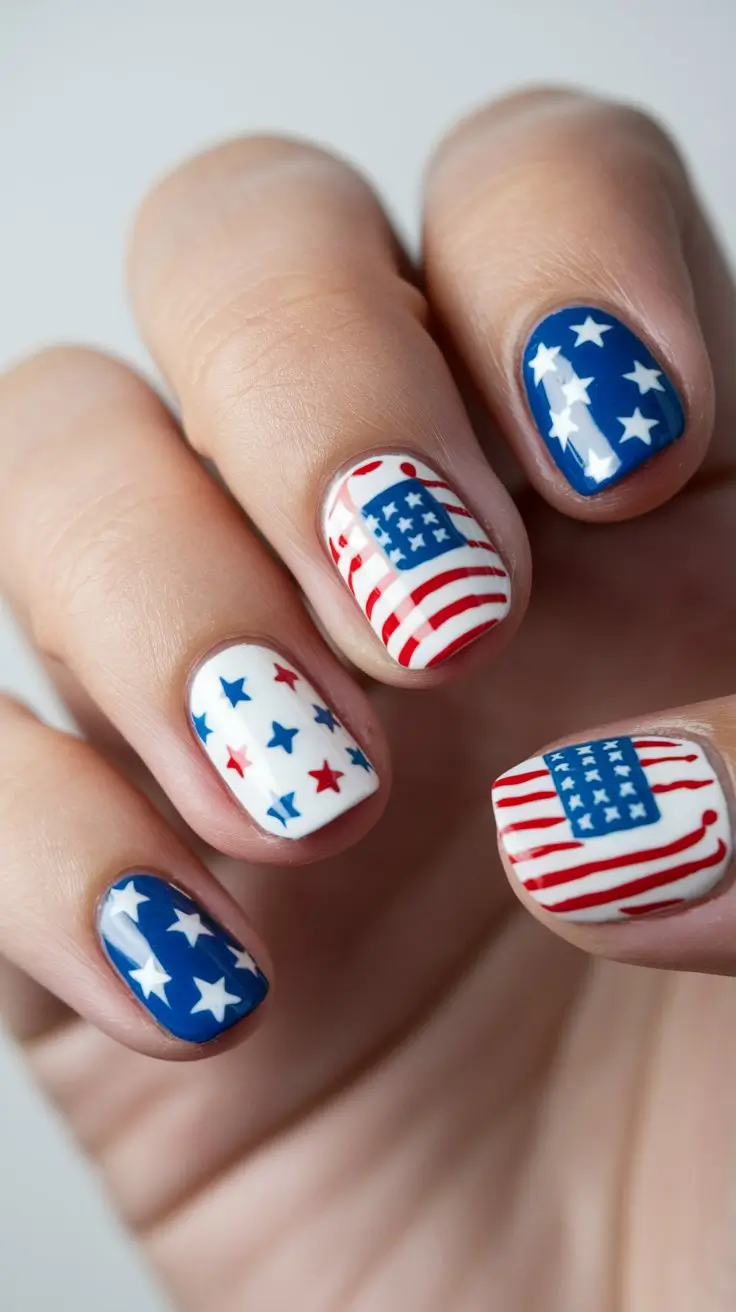 simple 4th of July nails short Classic Stars & Stripes on Short Nails
