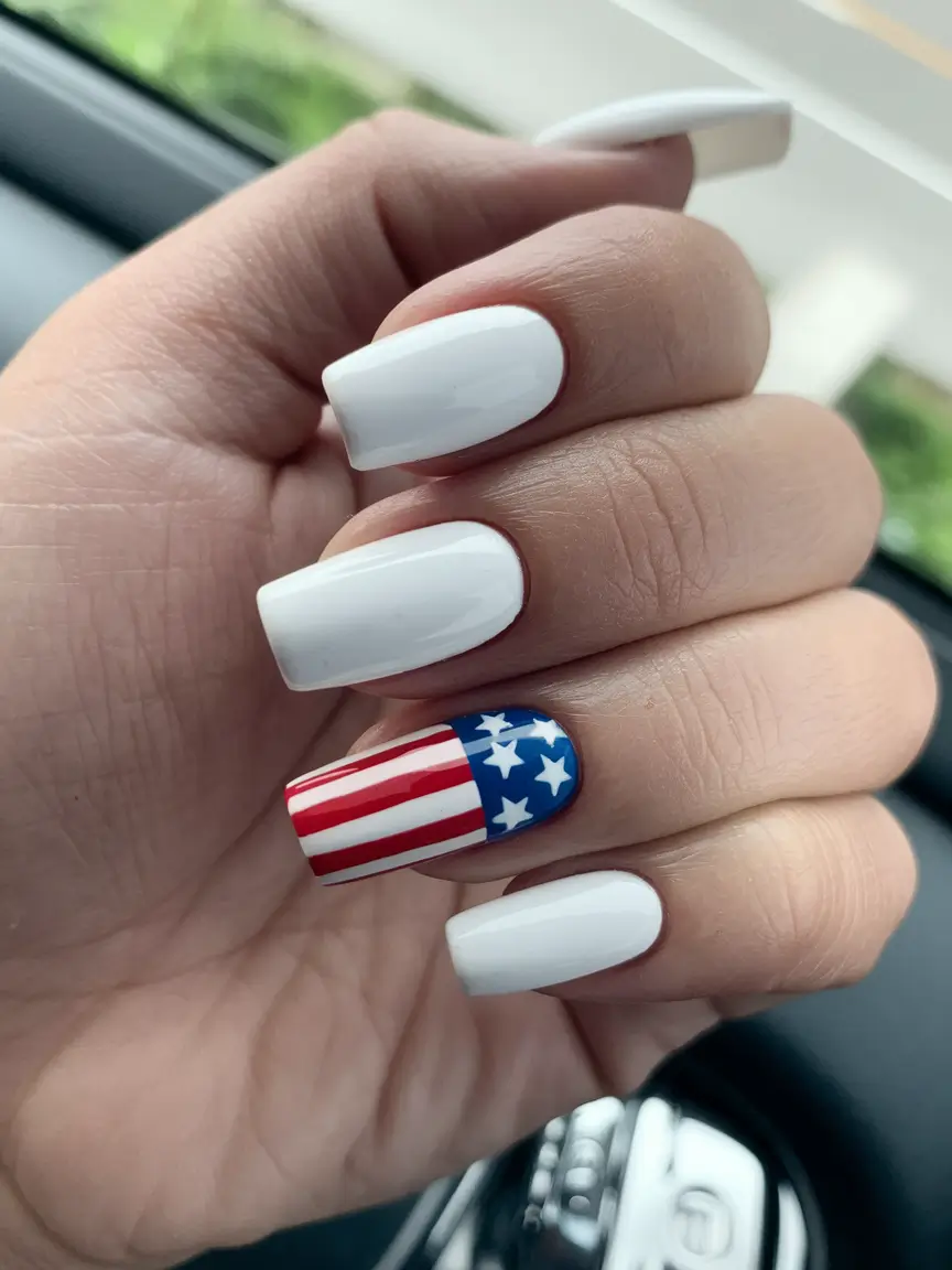 Simple 4th of July Nails for 2025 Minimalist Patriot Chic with a White Canvas