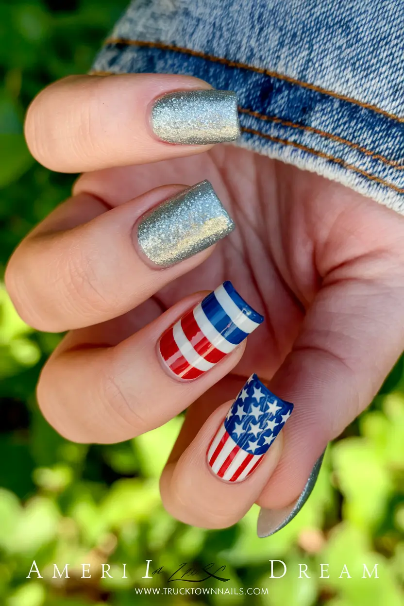 Simple 4th of July Nails for 2025 Sparkle Meets Stars & Stripes