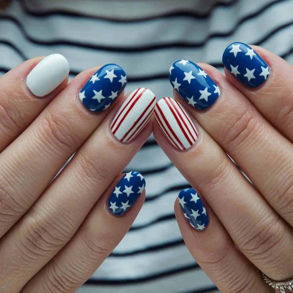 simple 4th of july nails french tip Star-Spangled Oval Tips