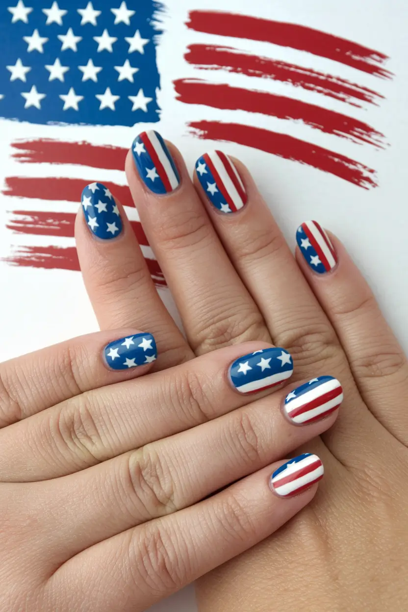 simple 4th of July nails ombre Rounded Americana in Ombre and Stripes