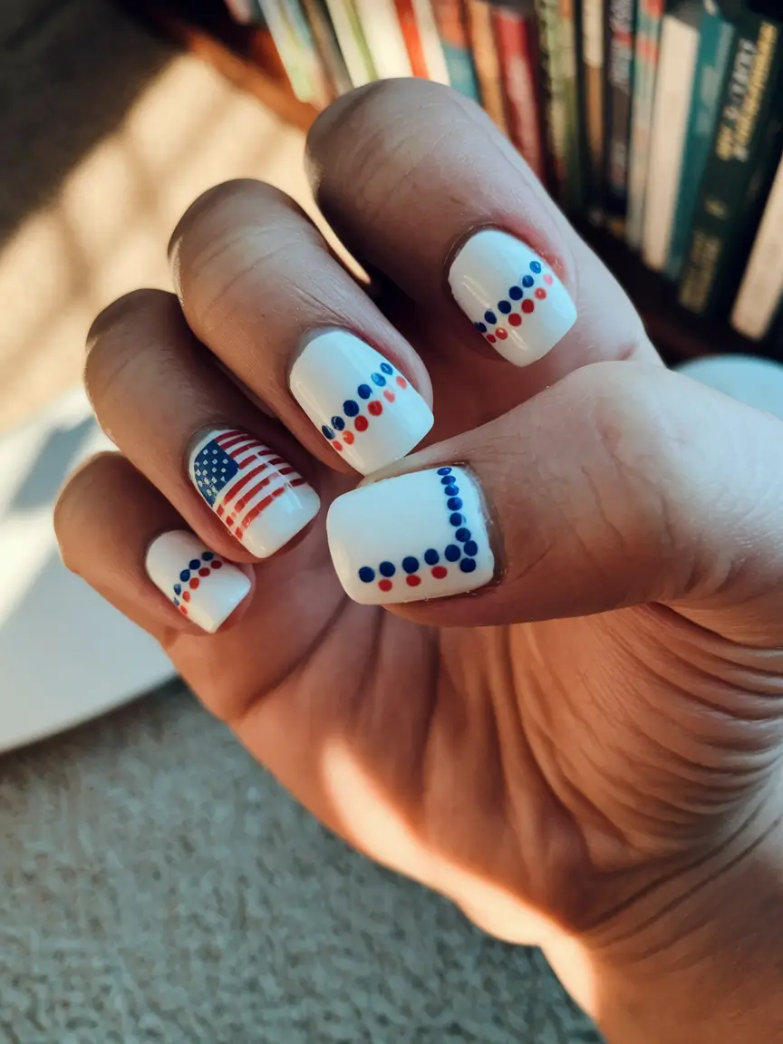 simple 4th of july nails short Minimalist Dots and Flag Accent